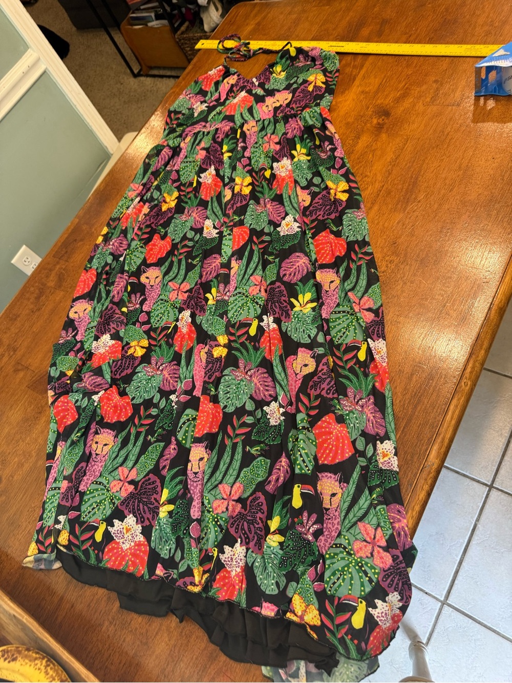 Betsey Johnson Paulina Tropical Jungle Print Mesh Halter Maxi Dress Leopard XL